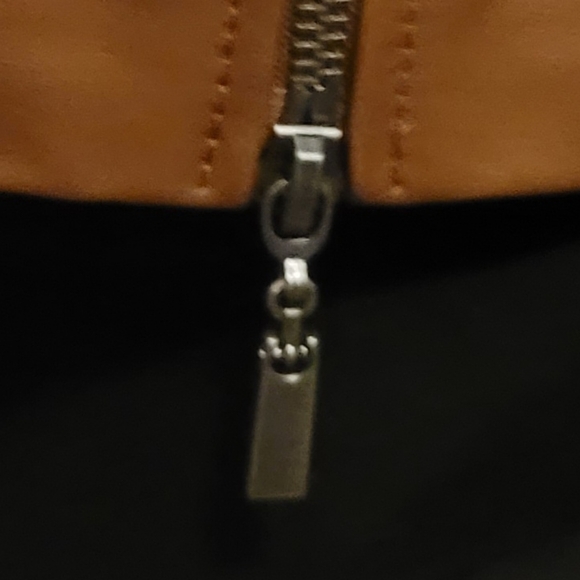 QVC's Denim & Co Cognac Brown Zip Front Leather Jacket Petite Large NWOT - Picture 6 of 8